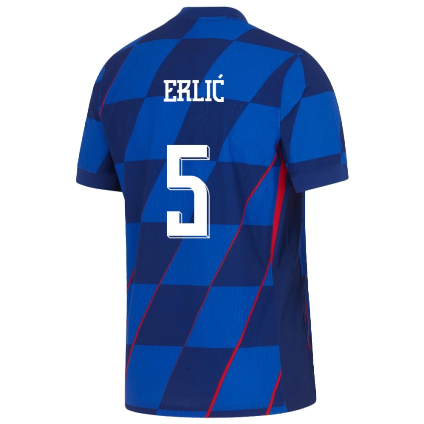 Pánské Chorvatsko Martin Erlic #5 Modrý Daleko Hráčské Dresy 24-26 Dres