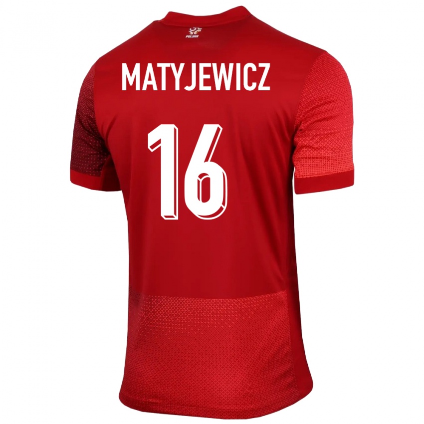 Pánské Polsko Wiktor Matyjewicz #16 Červené Daleko Hráčské Dresy 24-26 Dres