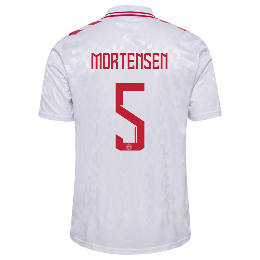 Pánské Dánsko Gustav Mortensen #5 Bílý Daleko Hráčské Dresy 24-26 Dres