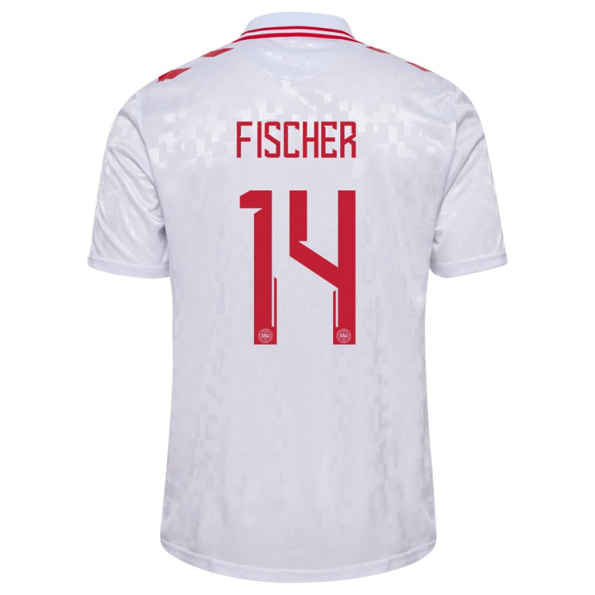 Pánské Dánsko Mikkel Fischer #14 Bílý Daleko Hráčské Dresy 24-26 Dres