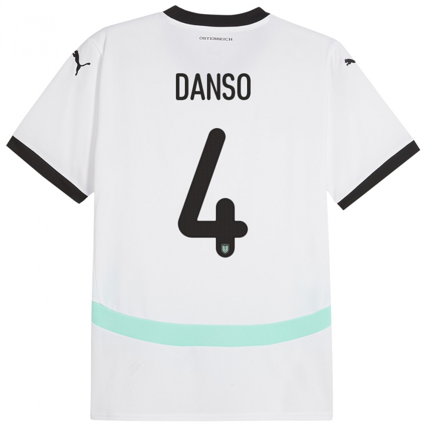 Pánské Rakousko Kevin Danso #4 Bílý Daleko Hráčské Dresy 24-26 Dres