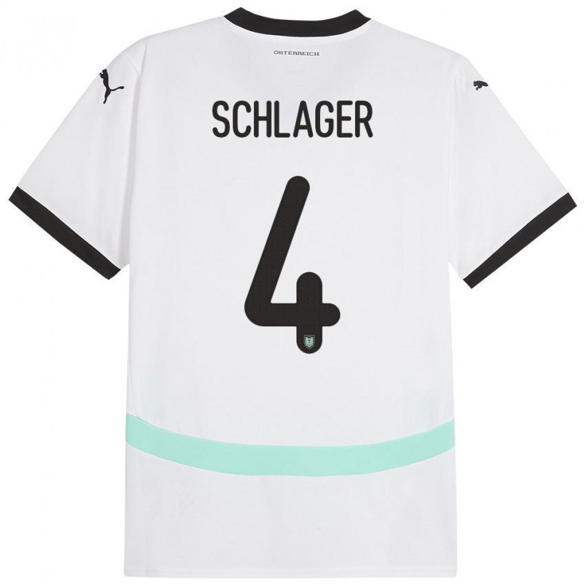 Pánské Rakousko Xaver Schlager #4 Bílý Daleko Hráčské Dresy 24-26 Dres