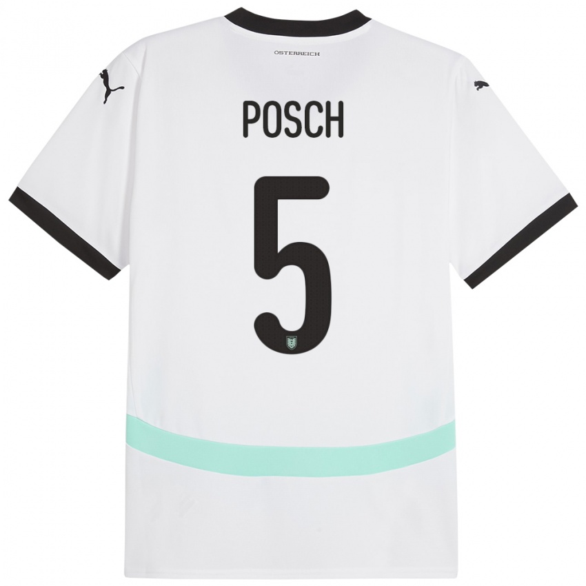 Pánské Rakousko Stefan Posch #5 Bílý Daleko Hráčské Dresy 24-26 Dres