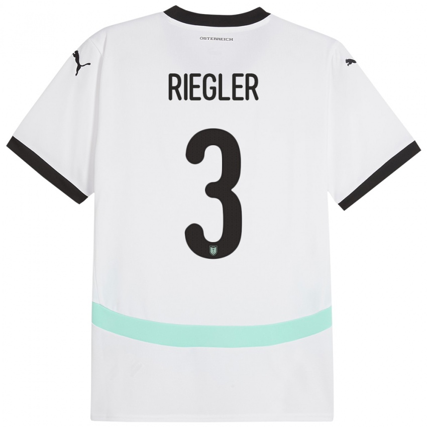 Pánské Rakousko David Riegler #3 Bílý Daleko Hráčské Dresy 24-26 Dres