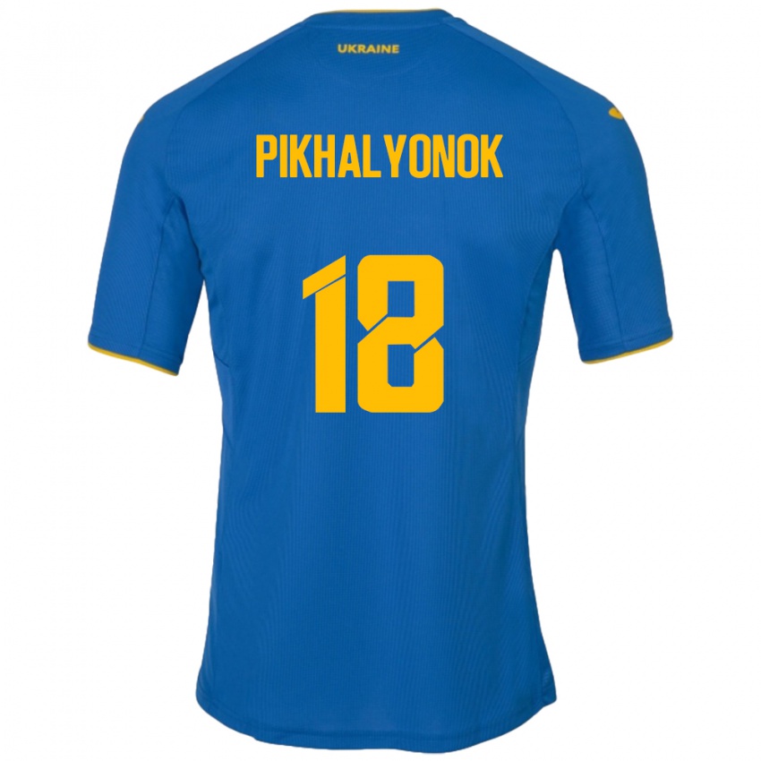 Pánské Ukrajina Oleksandr Pikhalyonok #18 Modrý Daleko Hráčské Dresy 24-26 Dres