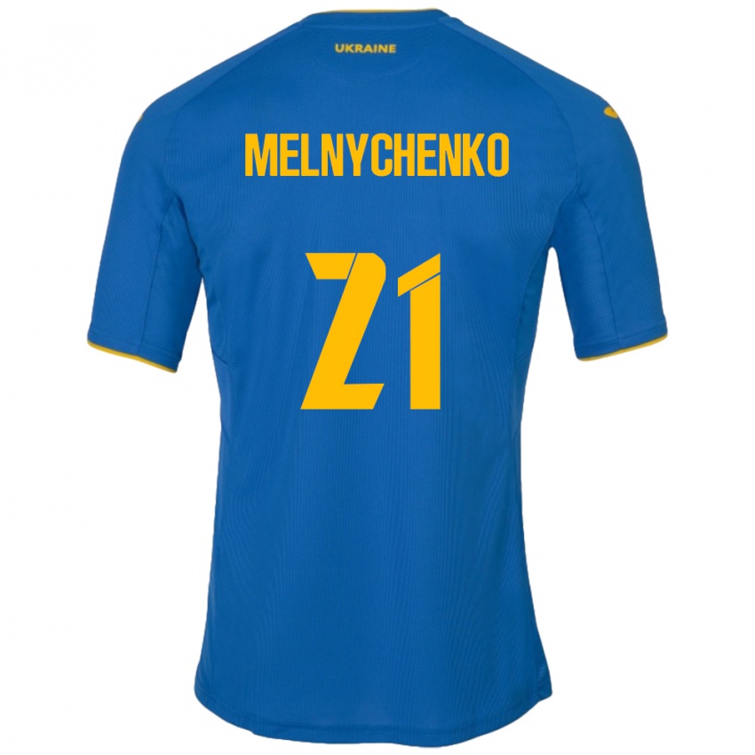 Pánské Ukrajina Maksym Melnychenko #21 Modrý Daleko Hráčské Dresy 24-26 Dres