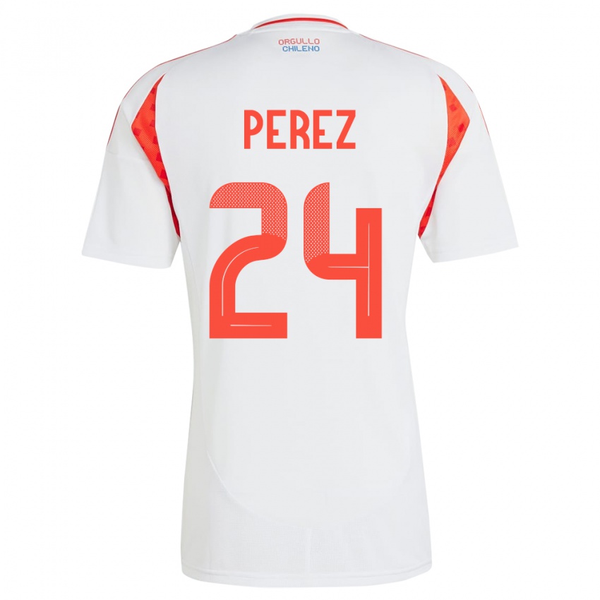 Pánské Chile César Pérez #24 Bílý Daleko Hráčské Dresy 24-26 Dres