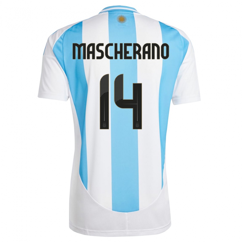 Dámské Argentina Javier Mascherano #14 Bílá Modrá Domů Hráčské Dresy 24-26 Dres