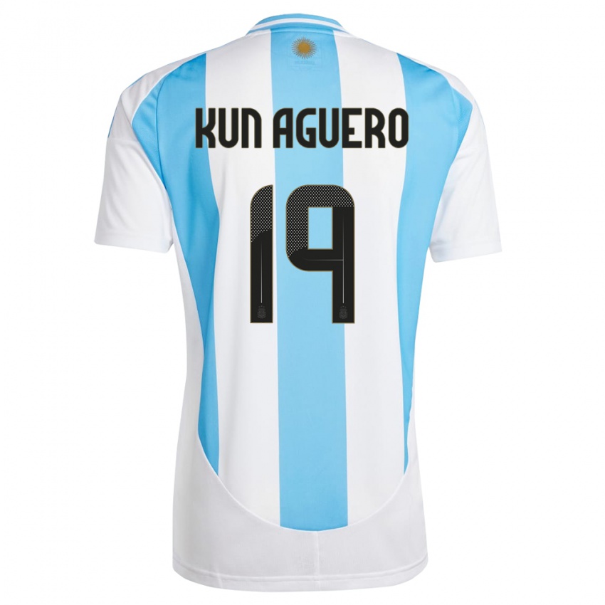 Dámské Argentina Sergio Aguero #19 Bílá Modrá Domů Hráčské Dresy 24-26 Dres