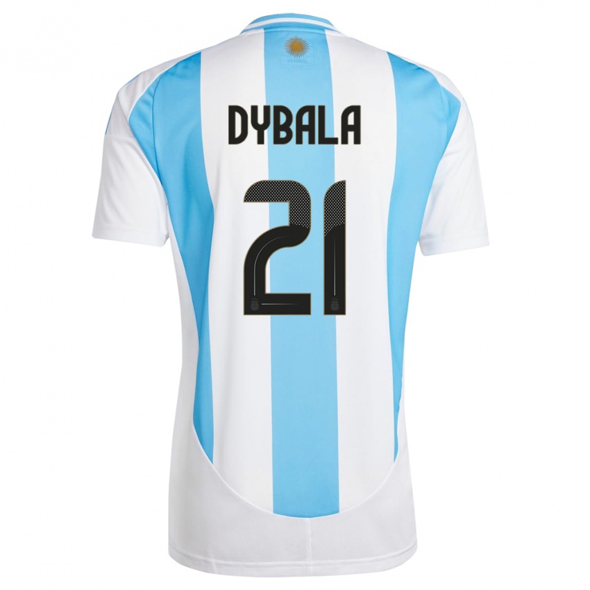 Dámské Argentina Paulo Dybala #21 Bílá Modrá Domů Hráčské Dresy 24-26 Dres