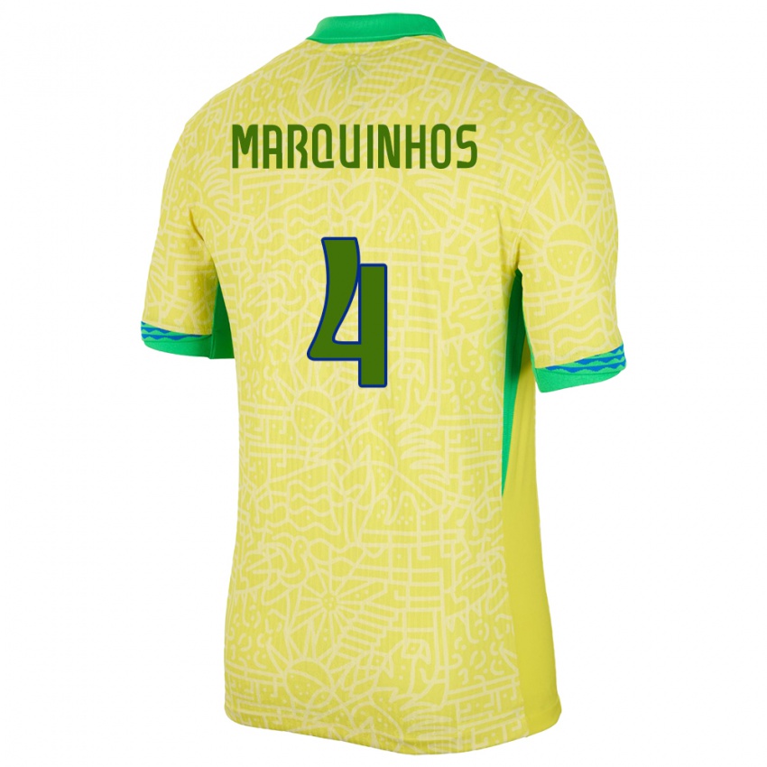 Dámské Brazílie Marquinhos #4 Žlutá Domů Hráčské Dresy 24-26 Dres