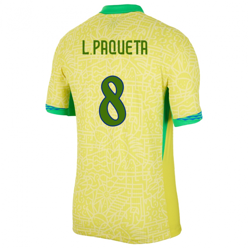 Dámské Brazílie Lucas Paqueta #8 Žlutá Domů Hráčské Dresy 24-26 Dres