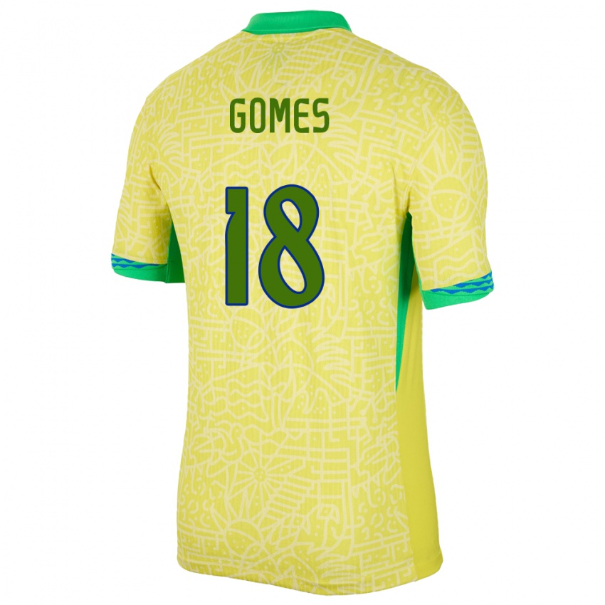 Dámské Brazílie Marlon Gomes #18 Žlutá Domů Hráčské Dresy 24-26 Dres