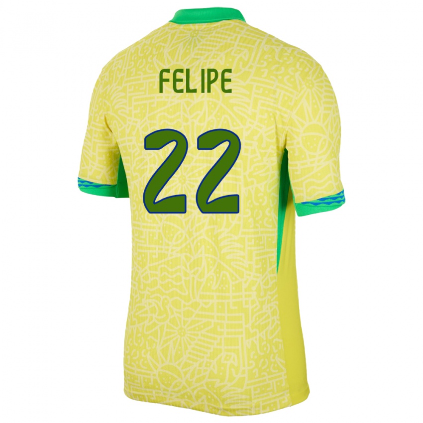Dámské Brazílie Cayo Felipe #22 Žlutá Domů Hráčské Dresy 24-26 Dres