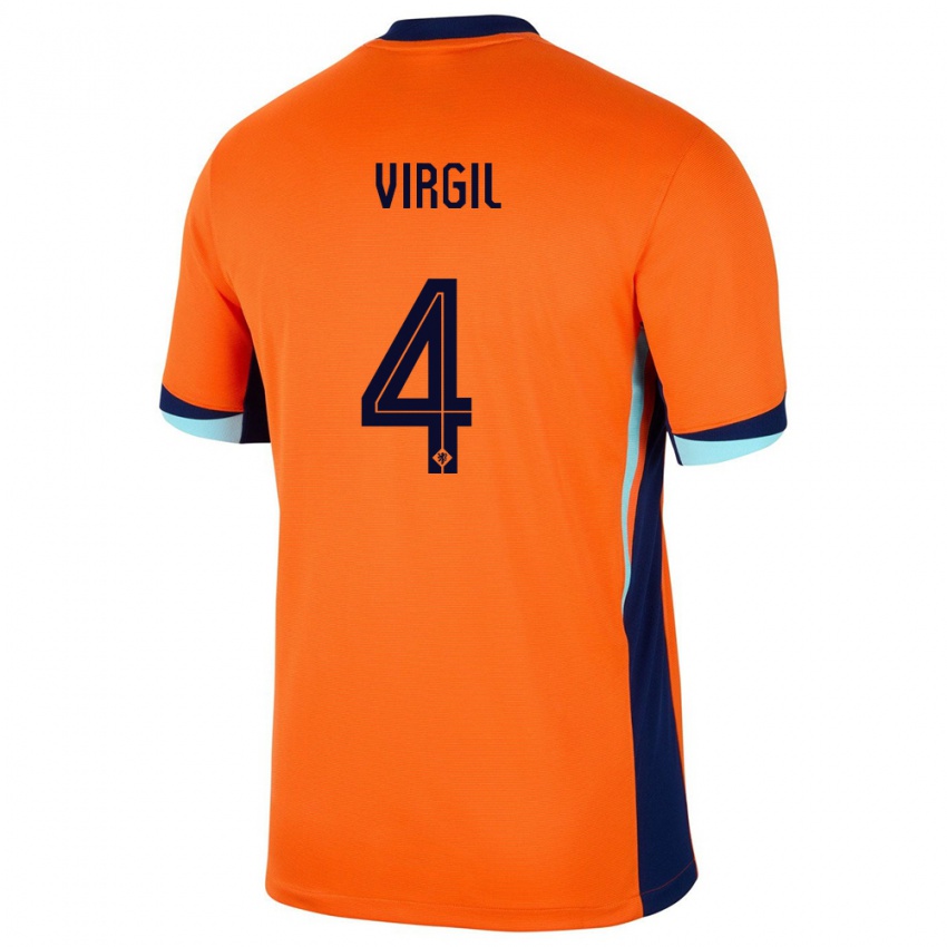 Dámské Nizozemsko Virgil Van Dijk #4 Oranžový Domů Hráčské Dresy 24-26 Dres