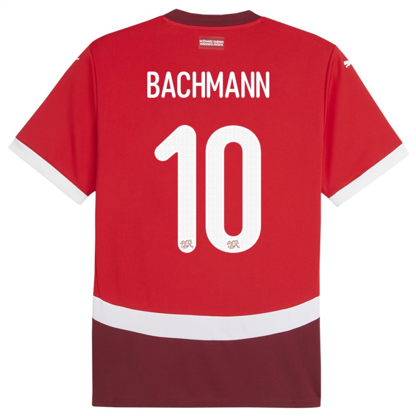 Dámské Švýcarsko Ramona Bachmann #10 Červené Domů Hráčské Dresy 24-26 Dres