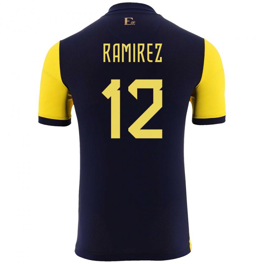Dámské Ekvádor Moises Ramirez #12 Žlutá Domů Hráčské Dresy 24-26 Dres