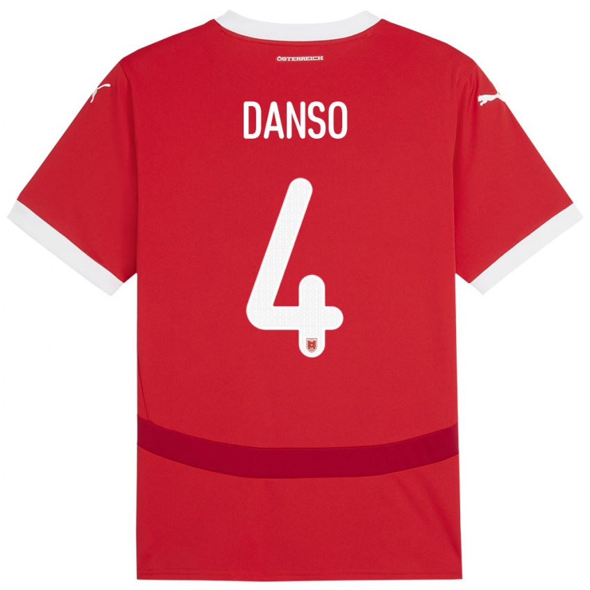 Dámské Rakousko Kevin Danso #4 Červené Domů Hráčské Dresy 24-26 Dres