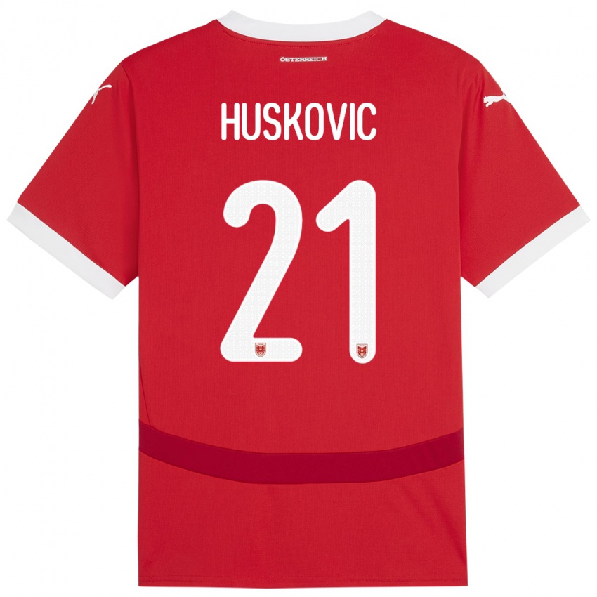 Dámské Rakousko Muharem Huskovic #21 Červené Domů Hráčské Dresy 24-26 Dres