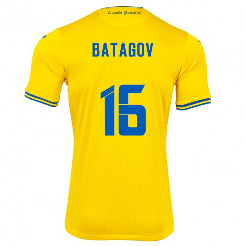Dámské Ukrajina Arseniy Batagov #16 Žlutá Domů Hráčské Dresy 24-26 Dres