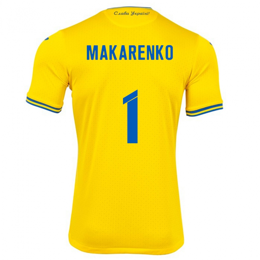 Dámské Ukrajina Nazar Makarenko #1 Žlutá Domů Hráčské Dresy 24-26 Dres