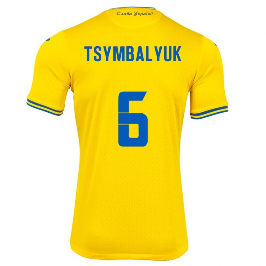 Dámské Ukrajina Maksym Tsymbalyuk #6 Žlutá Domů Hráčské Dresy 24-26 Dres
