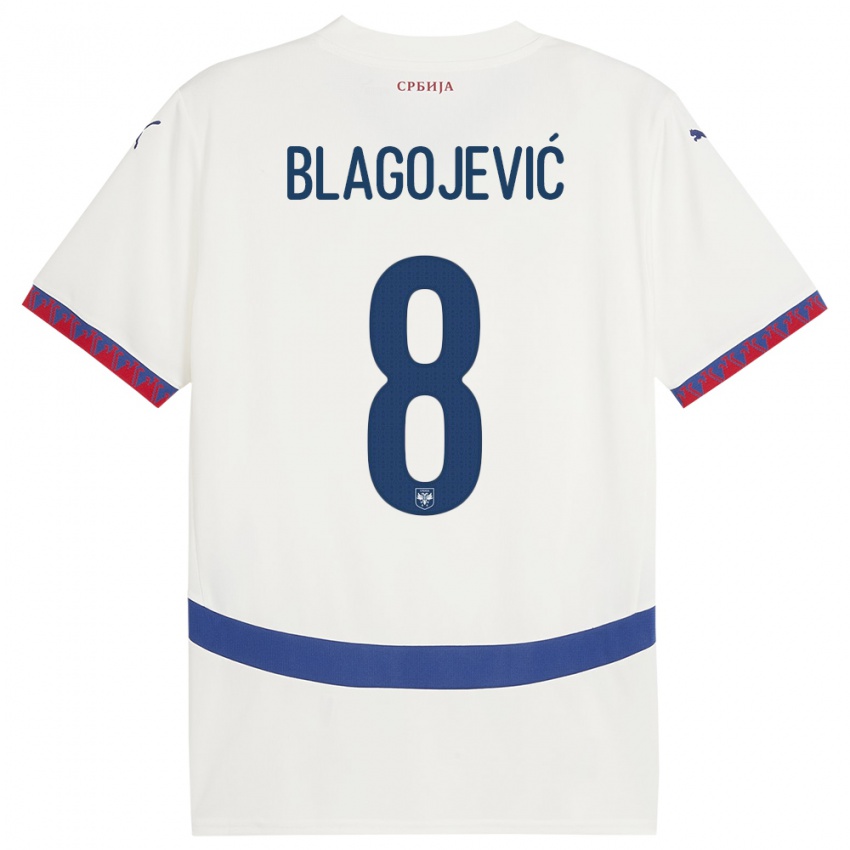 Dámské Srbsko Dina Blagojevic #8 Bílý Daleko Hráčské Dresy 24-26 Dres