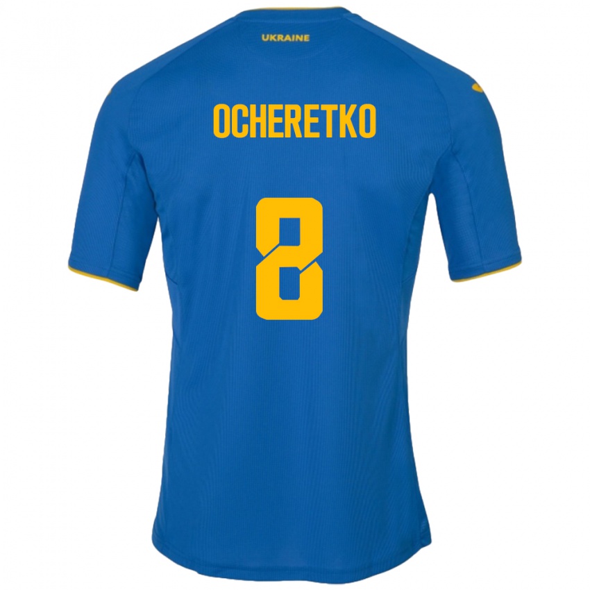 Dámské Ukrajina Oleg Ocheretko #8 Modrý Daleko Hráčské Dresy 24-26 Dres
