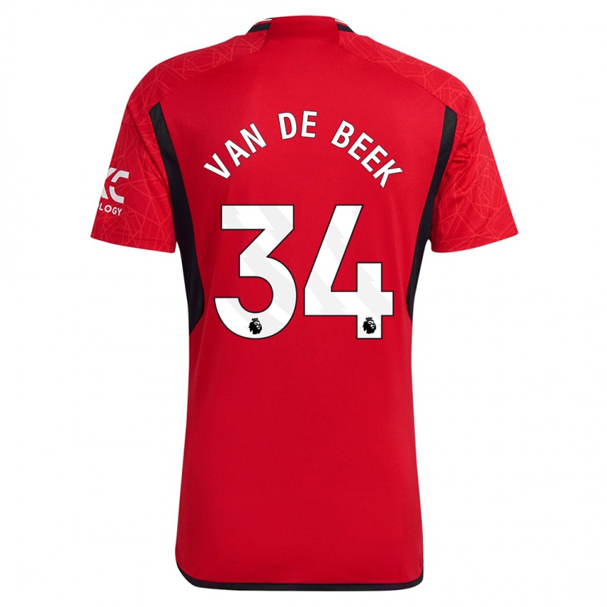 Dětské Donny Van De Beek #34 Červené Domů Hráčské Dresy 2023/24 Dres