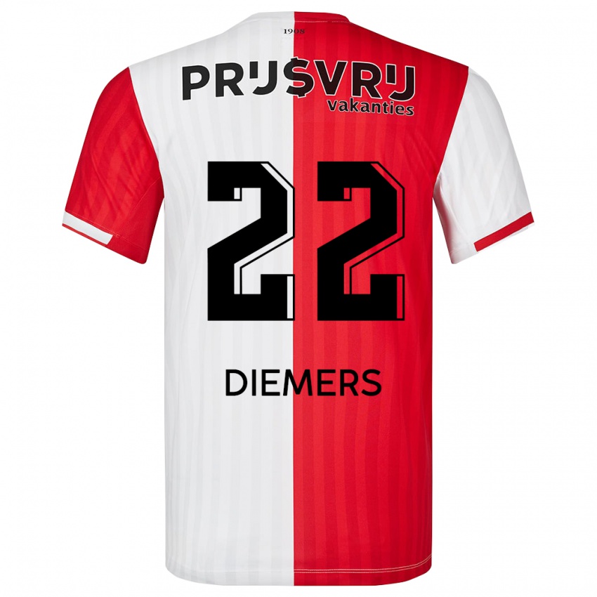 Dětské Mark Diemers #22 Červená Bílá Domů Hráčské Dresy 2023/24 Dres