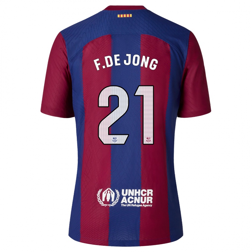 Dětské Frenkie De Jong #21 Červená Modrá Domů Hráčské Dresy 2023/24 Dres