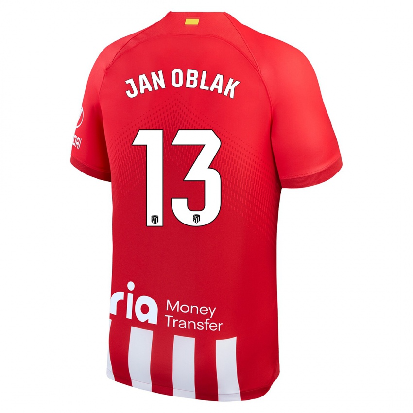 Dětské Jan Oblak #13 Červená Bílá Domů Hráčské Dresy 2023/24 Dres