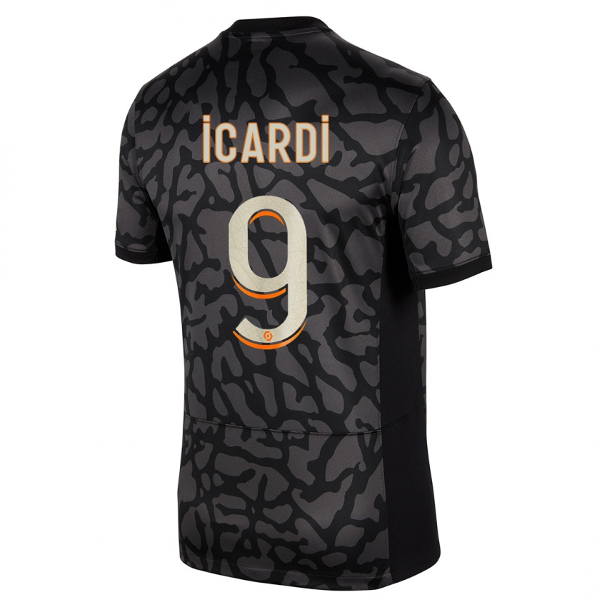 Dětské Mauro Icardi #9 Černá Třetí Hráčské Dresy 2023/24 Dres