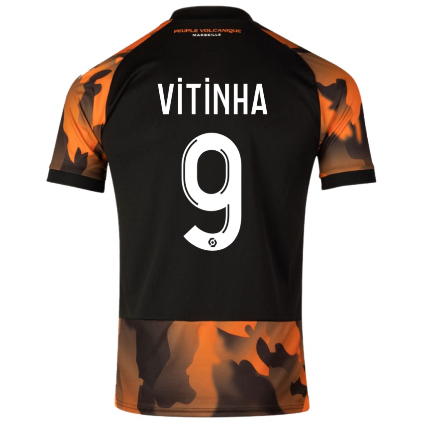 Dětské Vitinha #9 Černá Oranžová Třetí Hráčské Dresy 2023/24 Dres