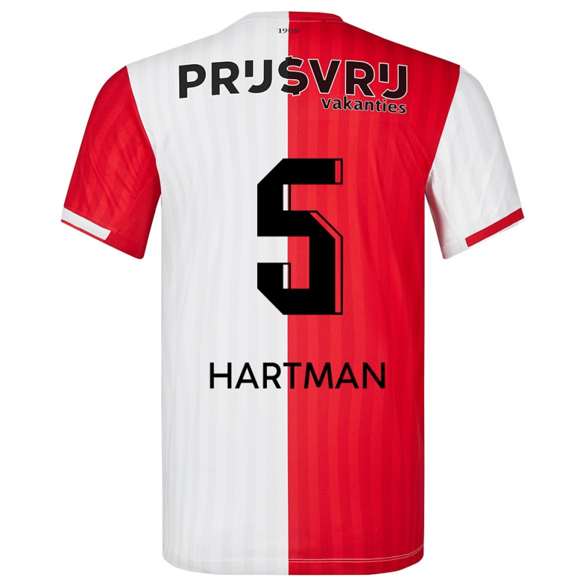 Pánské Quilindschy Hartman #5 Červená Bílá Domů Hráčské Dresy 2023/24 Dres