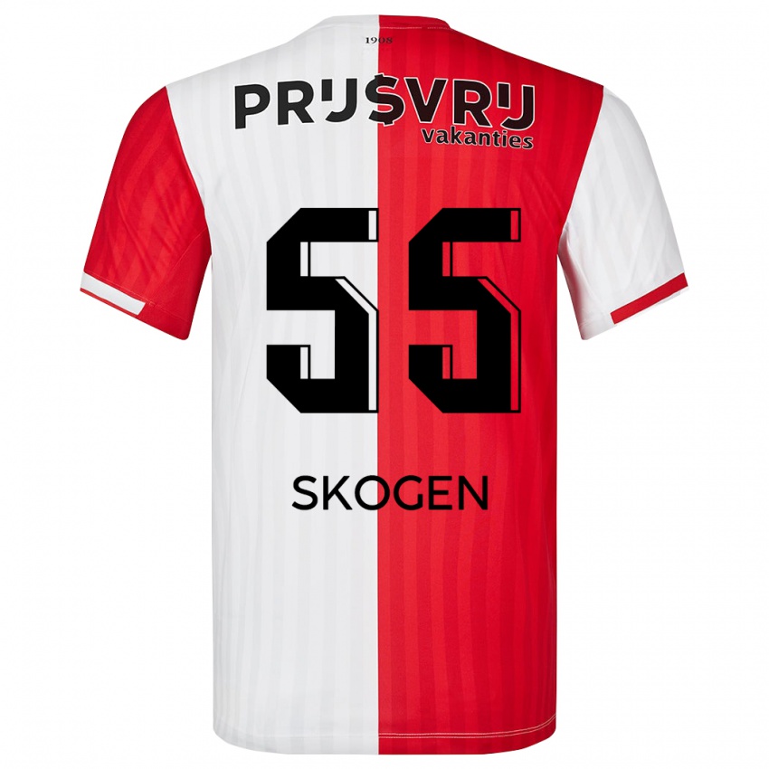 Pánské Sondre Skogen #55 Červená Bílá Domů Hráčské Dresy 2023/24 Dres