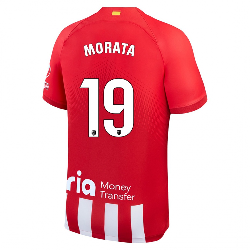 Pánské Alvaro Morata #19 Červená Bílá Domů Hráčské Dresy 2023/24 Dres