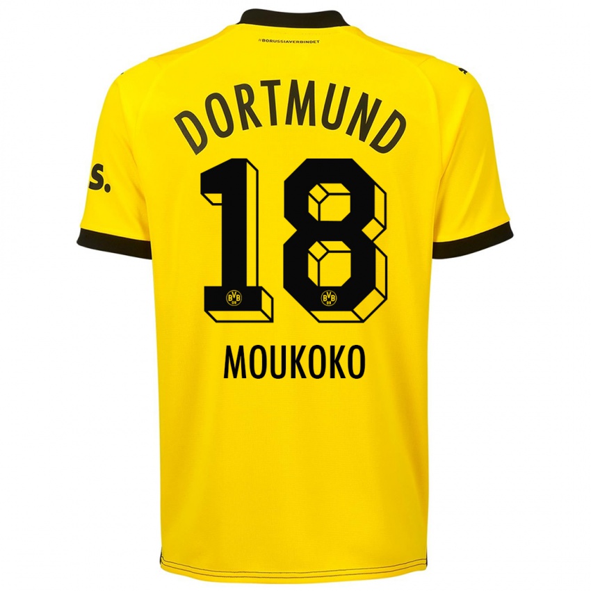 Pánské Youssoufa Moukoko #18 Žlutá Domů Hráčské Dresy 2023/24 Dres