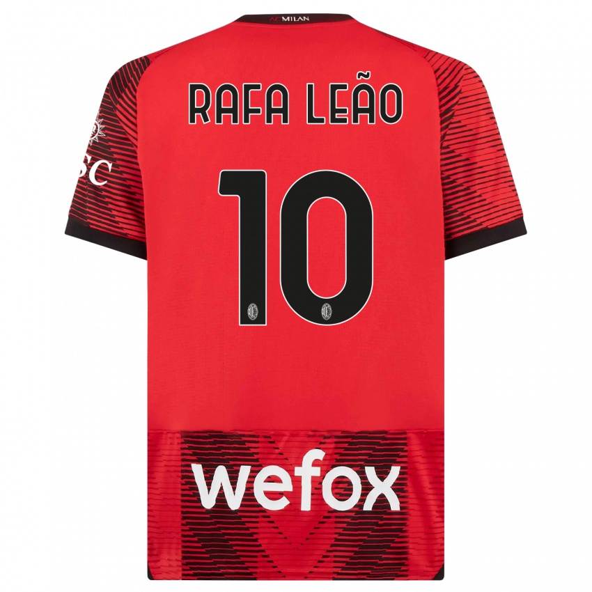 Pánské Rafael Leao #10 Červená Černá Domů Hráčské Dresy 2023/24 Dres