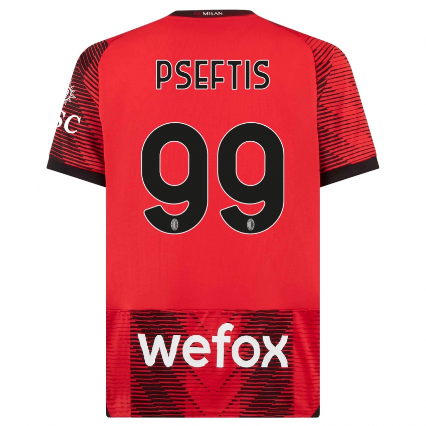 Pánské Fotios Pseftis #99 Červená Černá Domů Hráčské Dresy 2023/24 Dres