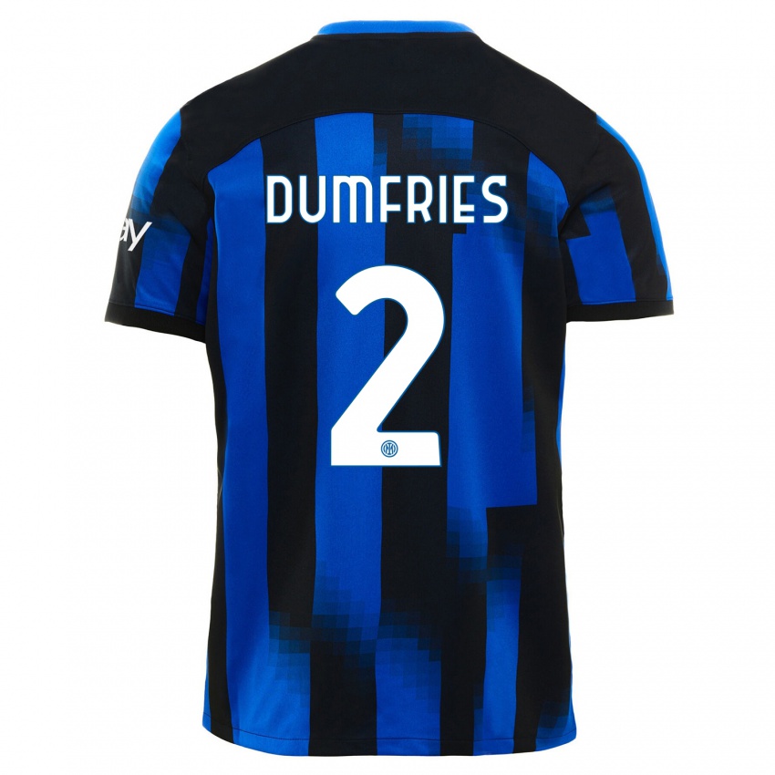 Pánské Denzel Dumfries #2 Černá Modrá Domů Hráčské Dresy 2023/24 Dres