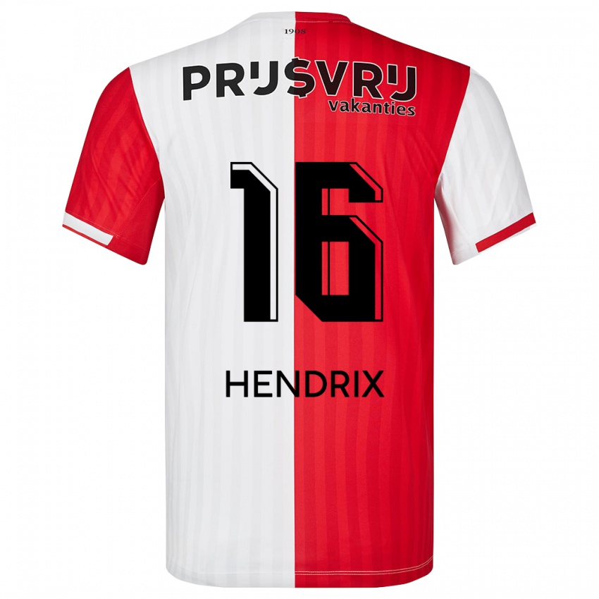 Dámské Jorrit Hendrix #16 Červená Bílá Domů Hráčské Dresy 2023/24 Dres