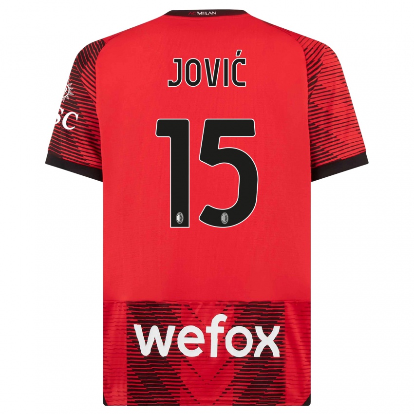 Dámské Luka Jovic #15 Červená Černá Domů Hráčské Dresy 2023/24 Dres