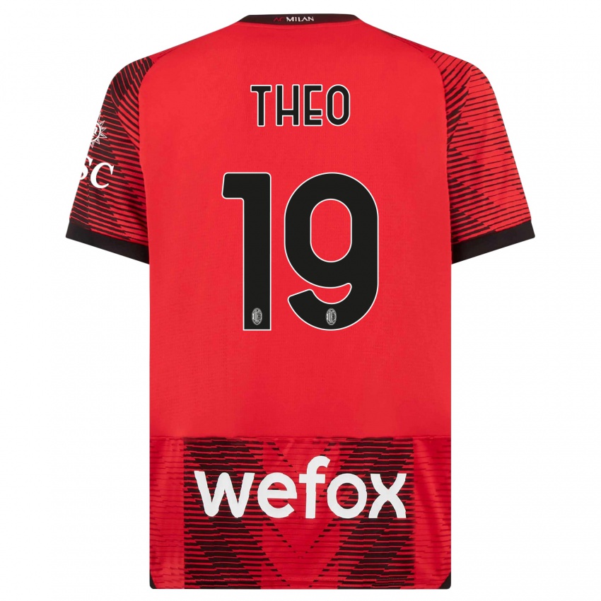 Dámské Theo Hernandez #19 Červená Černá Domů Hráčské Dresy 2023/24 Dres