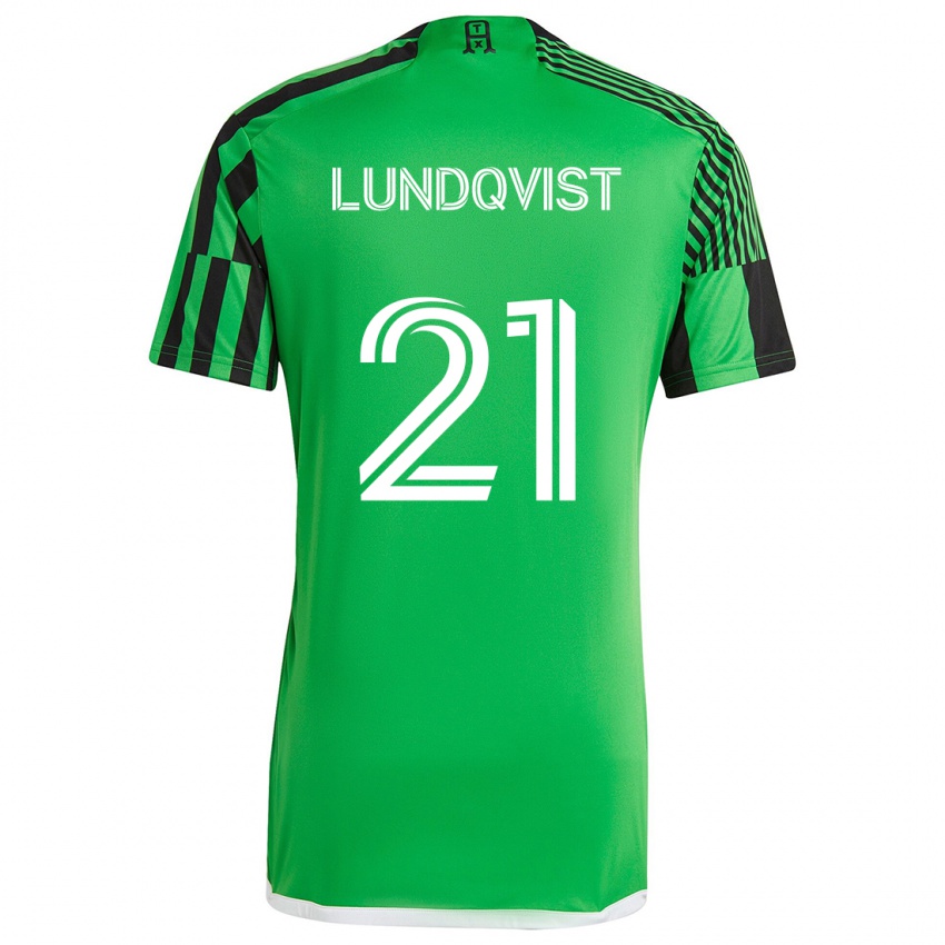 Dětské Adam Lundqvist #21 Zelená Černá Domů Hráčské Dresy 2024/25 Dres