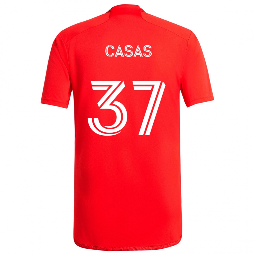 Dětské Javier Casas #37 Červená Bílá Domů Hráčské Dresy 2024/25 Dres