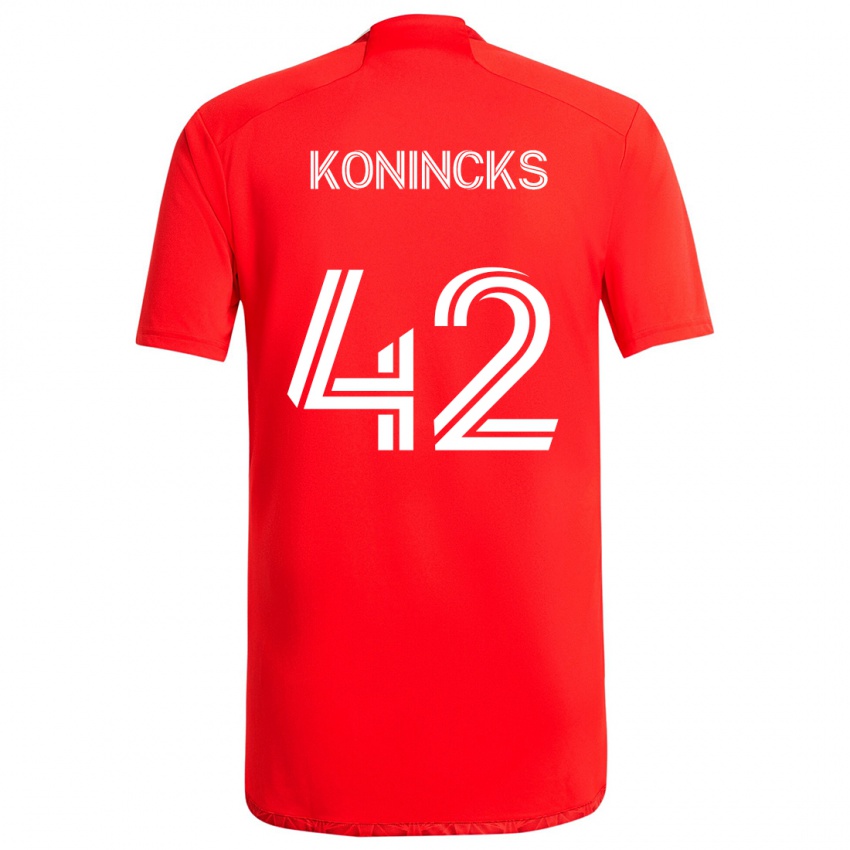 Dětské Diego Konincks #42 Červená Bílá Domů Hráčské Dresy 2024/25 Dres