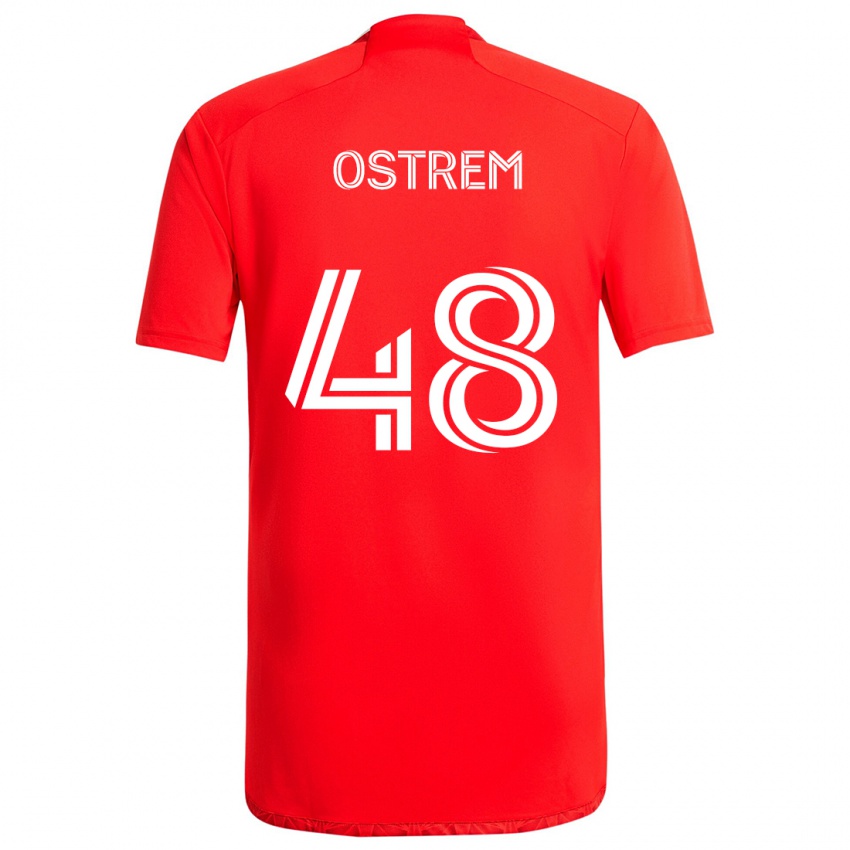 Dětské Charlie Ostrem #48 Červená Bílá Domů Hráčské Dresy 2024/25 Dres