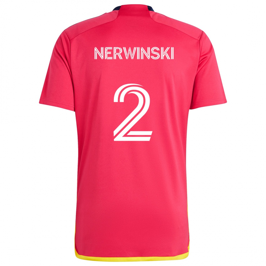 Dětské Jake Nerwinski #2 Červená Modrá Domů Hráčské Dresy 2024/25 Dres