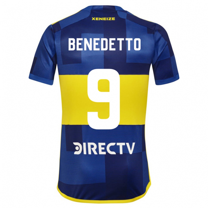 Dětské Dario Benedetto #9 Modrá Žlutá Domů Hráčské Dresy 2024/25 Dres